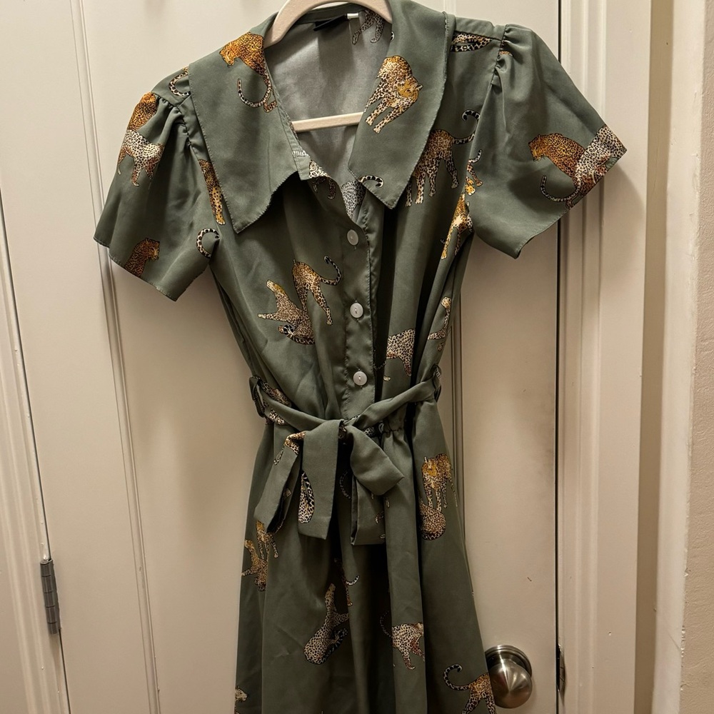 Leopard Print Green Dress